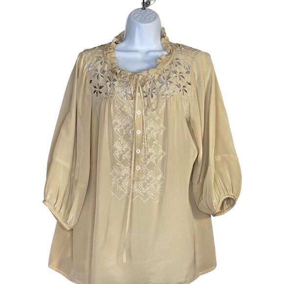 Nanette Lepore Womens Faustina‎ Blouse Long Sleeve Floral Lace Button Up Size 12 - Picture 2 of 9